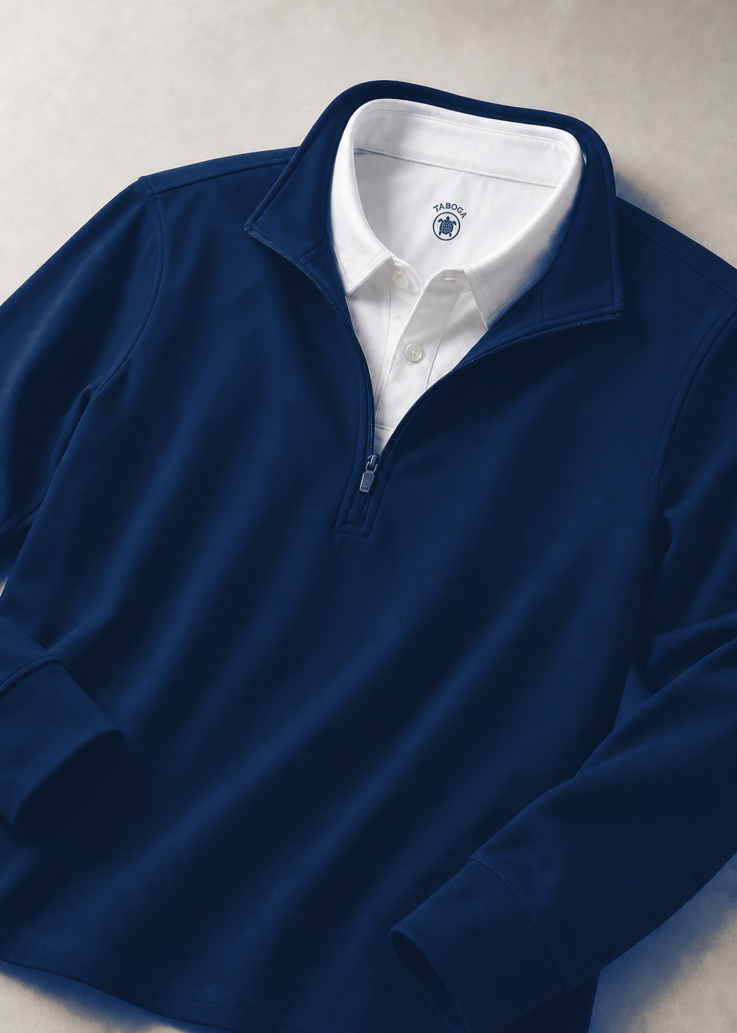 Tejido del Quarter Zip Polo en azul marino